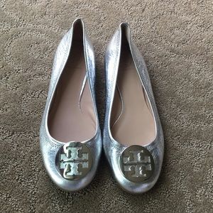 Tory Burch Metallic Silver Reva Flats